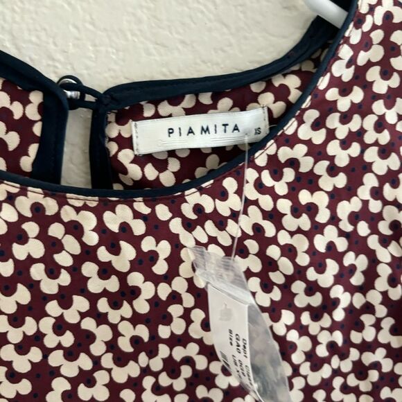 Piamita Burgundy and Cream Floral Silk Blouse - Picture 5 of 8